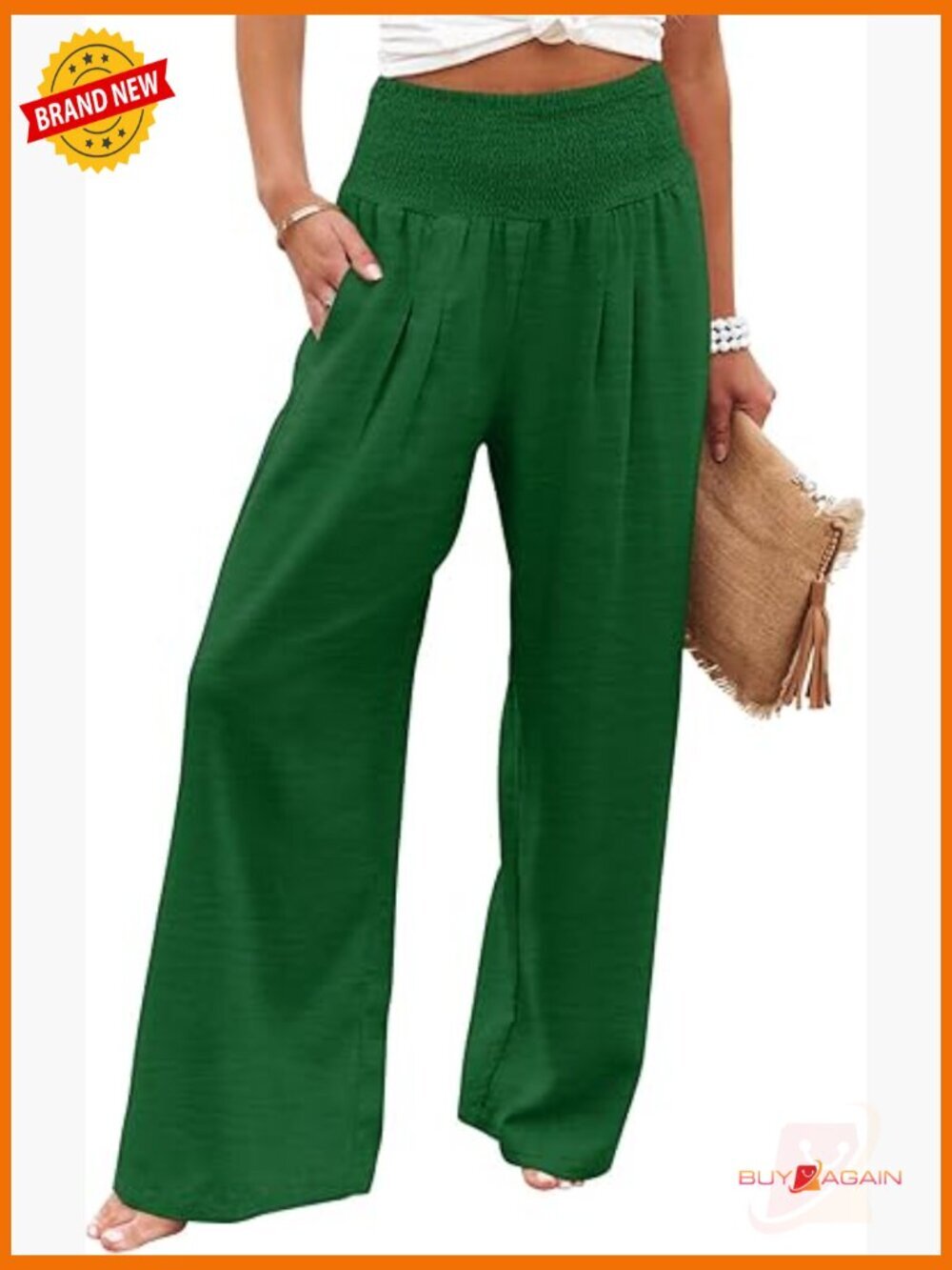Womens Elastic High Waisted Palazzo Pants Wide Leg Lounge Pants with Pockets